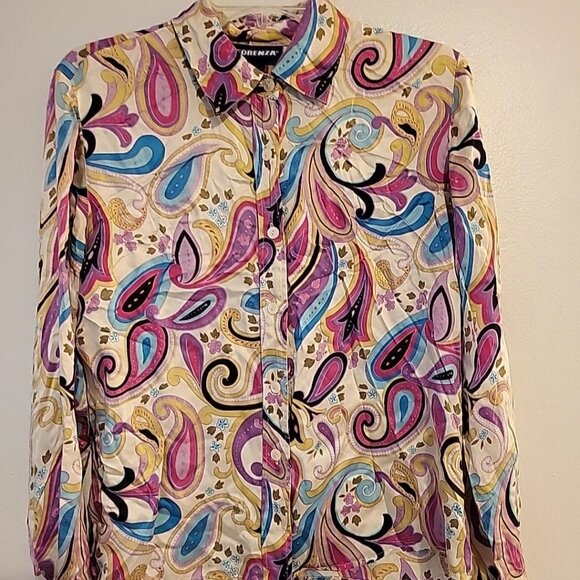 Forenza Vibrant Paisley Blouse in Pink, Blue, and Cream - Picture 1 of 9